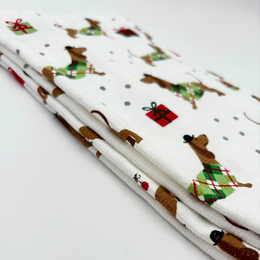Set of 2 Blissliving Dachshund Doxie Christmas Kitchen Towels Holiday Dog Gift - Picture 5 of 5